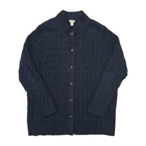 LL Bean 2X Plus Cotton Navy Blue Cable Knit Cardigan Old Money Coastal Grandma